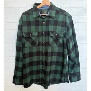 JACHS Men's Heritage Flannel Green Black Buffalo Check 100% Cotton sz XL